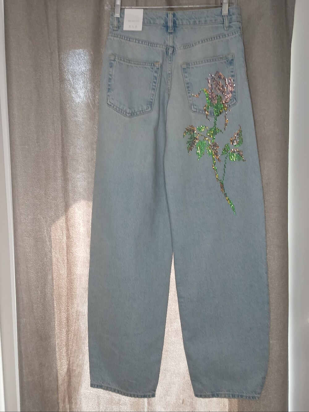 NWT ZARA MINI BALLOON FLORAL Rhinestone Jeans-SIZE 0 - Picture 7 of 9